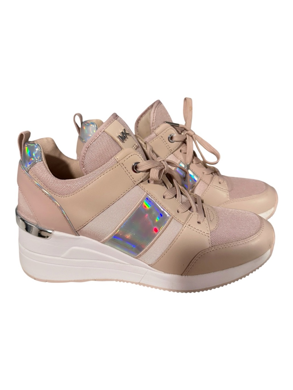 Michael Kors Blush Pink Wedge Sneakers with Iridescent Panels